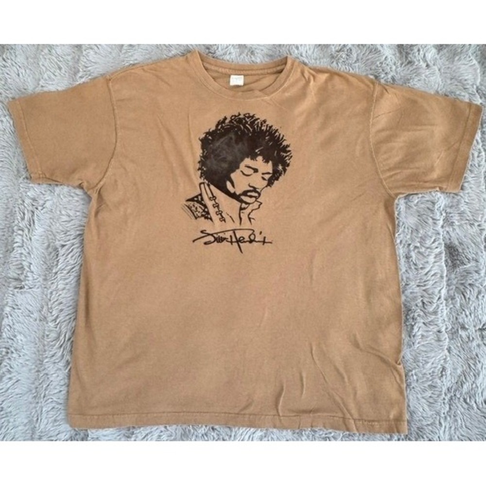 Authentic Jimi Hendrix Graphic T-Shirt Tan Brown Mens XL 2005 Rock Band Tee